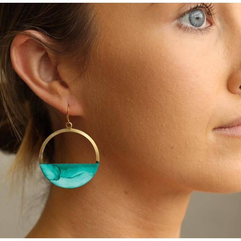 3E3C European - American Style Turquoise Earrings | Round Alloy Earrings with Gold - Rimmed Inlay, Vintage Fashion