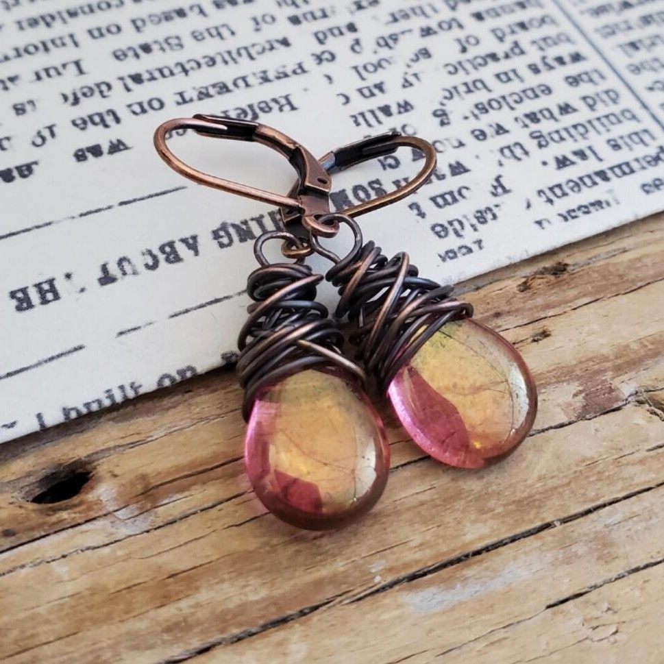 Wrapped Bulb-Shaped Purple & Champagne Earrings | Vintage Alloy Jewelry