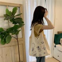 Han Prints Suns Canvas Bag Single Shoulder Female Casual 100 Hitch Student Hand Shopping Bag Totebag Astronaut New