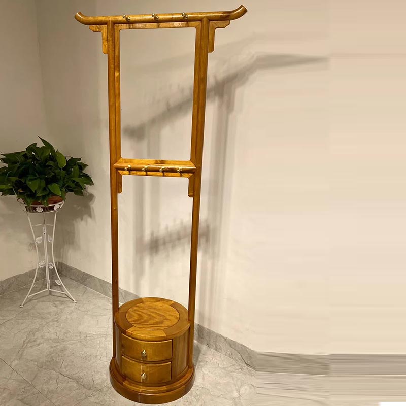 Golden Silk Nanmu Wood Landing Clothes Hat Rack Small Leaf Zhen Nan Solid Wood Rotary Hanger Imitation Ancient Chinese Shoe Cabinet Integrated Living Room Pendulum