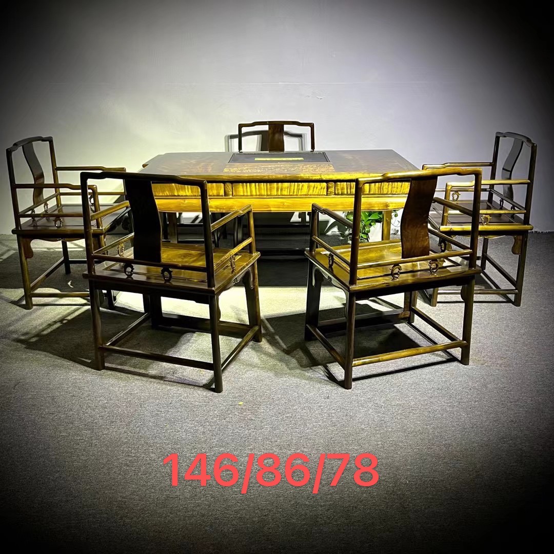 Golden wire wooden wooden tea table seven piece set of small leaves, zhen-nan solido tea table combination Chinese living room