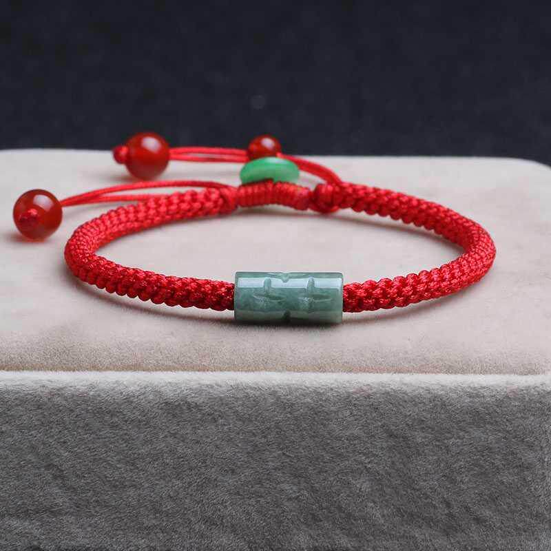 Jade transfer beads red rope hand chisel men and women hand-woven this year's red hand rope couple month old red rope