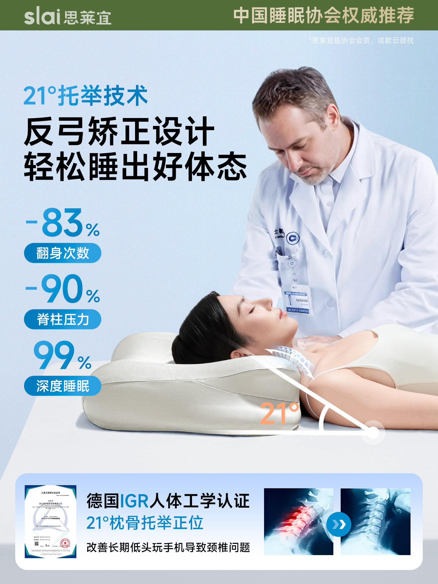 Silaiyi Pillow for Cervical Spine Protection, Sleep Aid, Cervical Spine Special Pillow, Neck Pillow, Single Memory Foam Pillow, Pillow Core for Adults