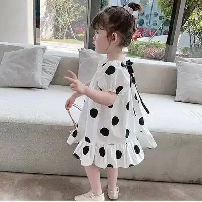 2021 summer new children's loose cute stitching lace skirt girl simple big round dot dress