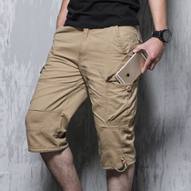 Wolf Claw Summer Casual Cropped Pants Mens Loose Multi-Pocket Shorts Pure Cotton Large Size Overalls Thin Sports Pants