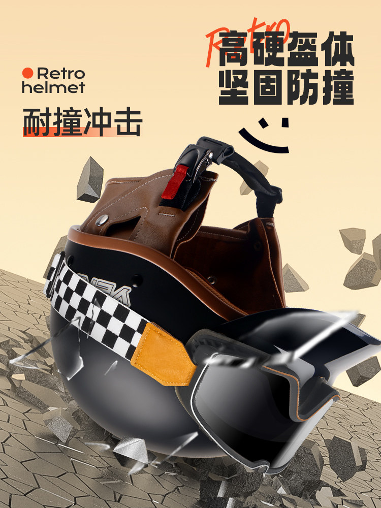 Mustang Helmet for Men and Women, Retro Cruiser Helmet, 3C Certified, All-Season Motorcycle Half Helmet, Electric Motorcycle Safety Helmet, Gray