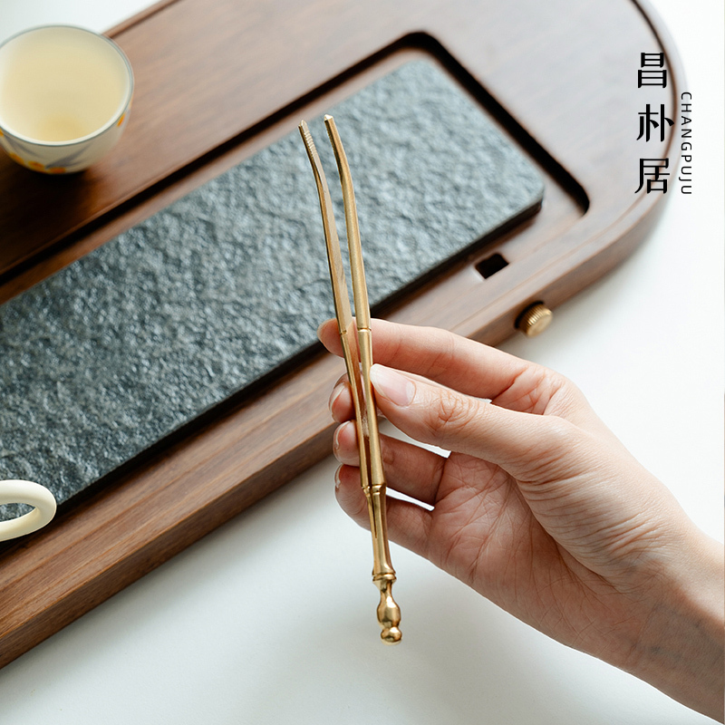 Changpuju Copper Integrated Round Bead Tea Tongs, Tea Accessories, Six Gentlemen's Household Tea Cup Tongs, High-End Tea Tweezers, Tea Ceremony