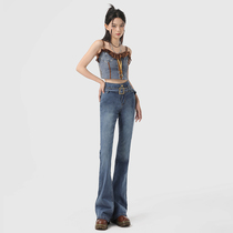 RJVO retro blue personality belt jeans womens 2022 autumn and winter new products look thin and slim and show legs with long micro boot pants