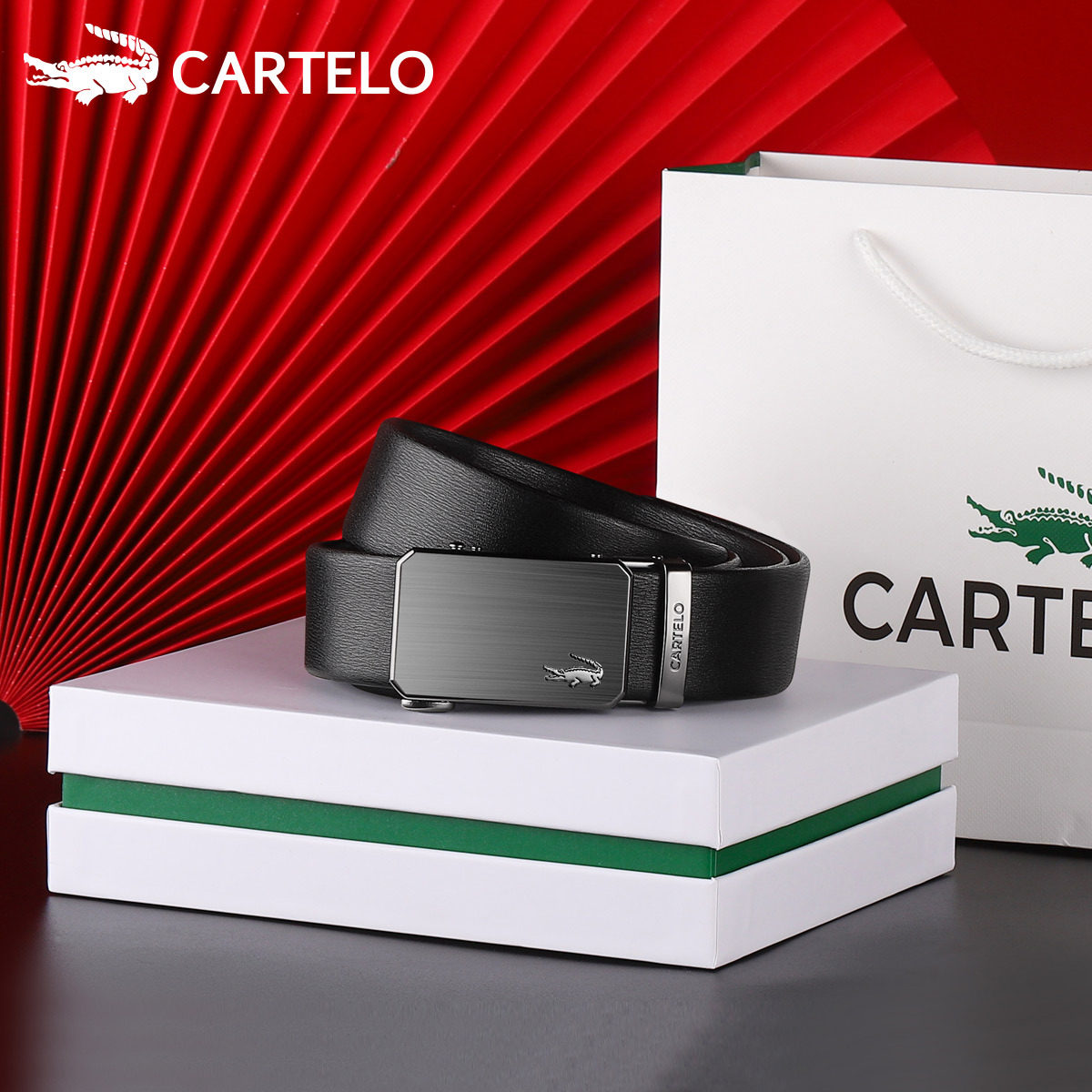 Kadele crocodile belt men's leather belt smooth buckle two-layer cowhide business youth simple belt Korean version trendy