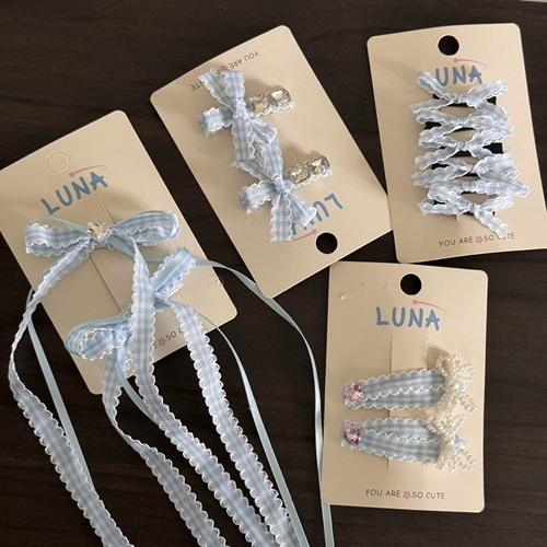 Синяя свежая милая универсальная заколка для волос с бантиком