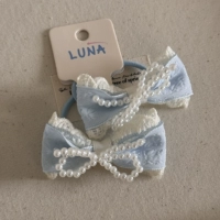 Синяя резинка для волос в клетку с жемчужным узлом