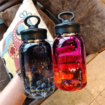  Korean version of the trend frosted glass water cup male and female students portable tea partition mobile phone bracket heat insulation creative handy cup
