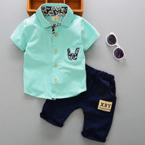 Boys summer short-sleeved shirt set 1-3 years old 4 tide baby shirt shorts Summer Foreign style childrens clothing two-piece set tide
