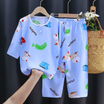 Childrens summer cotton silk pajama suit Boys and girls home clothes Cotton Poplin thin section of childrens seven-point sleeve air conditioning clothes
