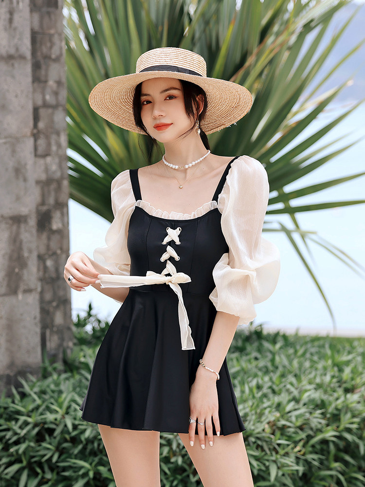 Swimwear women's summer 2021 new cover belly thin fairy fan Korea ins women sexy one-piece large size swimsuit