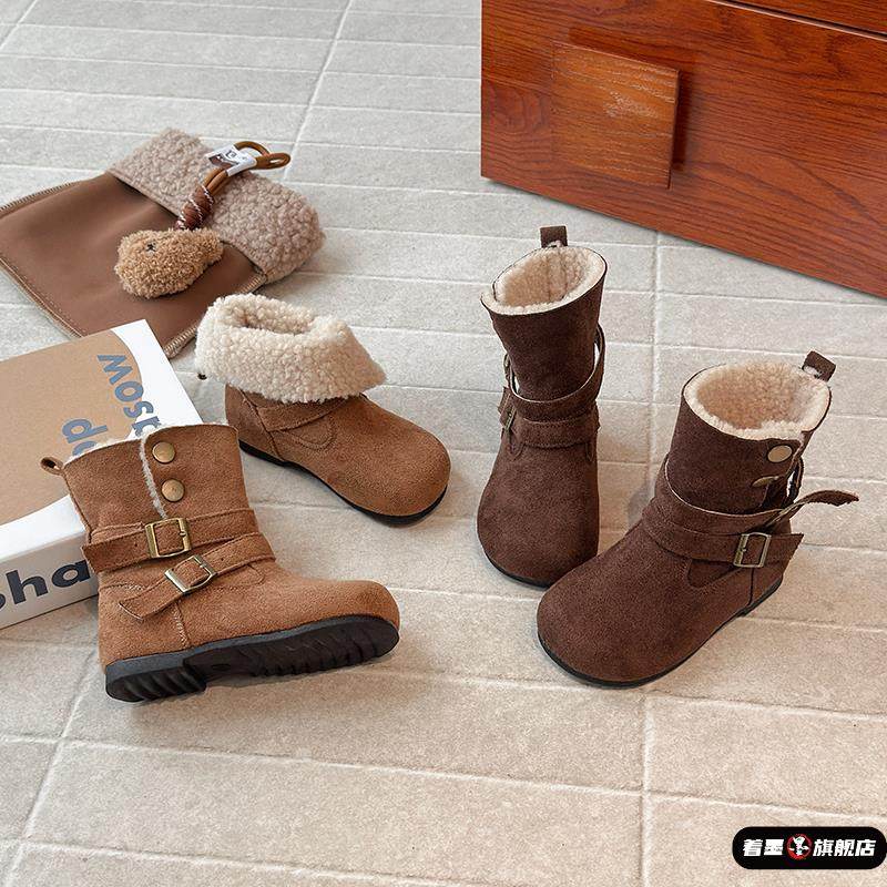 Children's Cotton Shoes, Girls' Snow Boots, Winter Girls' Fashionable and Stylish Two-Wear Boots, Melard Fleece-Lined Warm Leather Boots