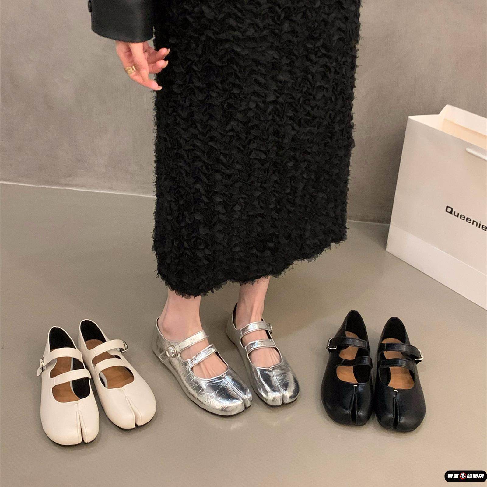 Flat Split-Toe Mary Jane Shoes for Women, Spring and Autumn 2025 New Style, Summer Shallow Mouth Horseshoe Pig's Foot Shoes