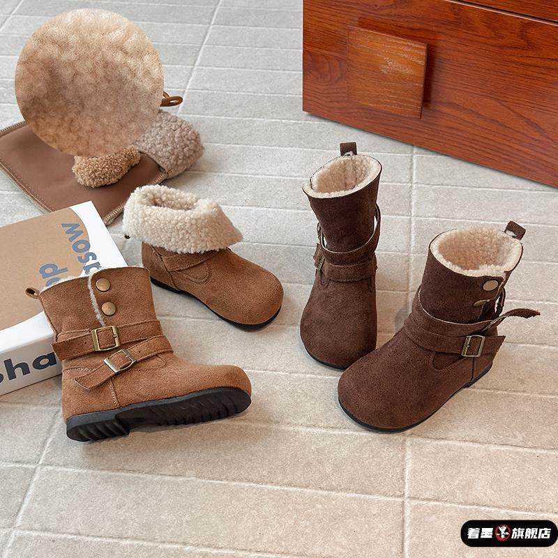 Children's Cotton Shoes, Girls' Snow Boots, Winter Girls' Fashionable and Stylish Two-Wear Boots, Melard Fleece-Lined Warm Leather Boots