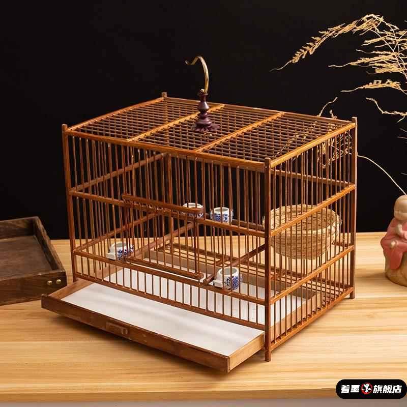 Handmade Bamboo Square Bird Cage, Large Jade Bird Breeding Cage, Finch Cage, Can Bathe, Suitable for Finches, Waxwings, and Blue-Tailed Orioles