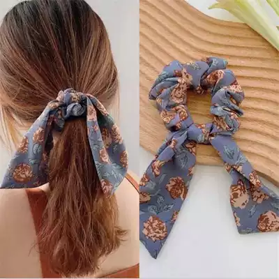 Floral ponytail Hairband streamer silk scarf vintage tie hair ornaments rubber band Bow Hairband hair band large intestine Hairband