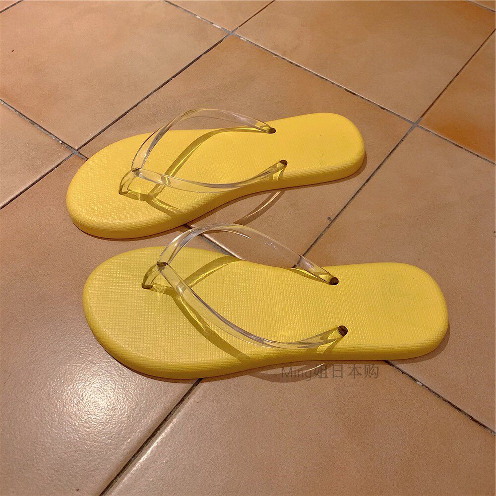 Japan JULIPET herringbone drag women Summer ins Swinness Crystal transparent clip feet flat seaside beach sandals sandals