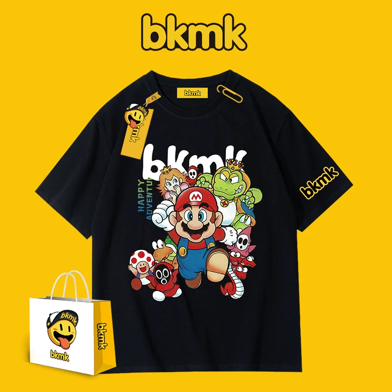 Bkmk новая печать Super Mario на хлопковой мужской футболке с короткими рукавами летняя одежда свободного кроя нишевый стиль универсальный трендовый бренд