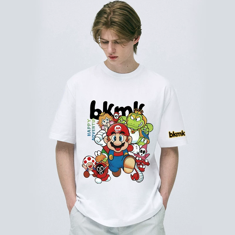 Bkmk новая печать Super Mario на хлопковой мужской футболке с короткими рукавами летняя одежда свободного кроя нишевый стиль универсальный трендовый бренд