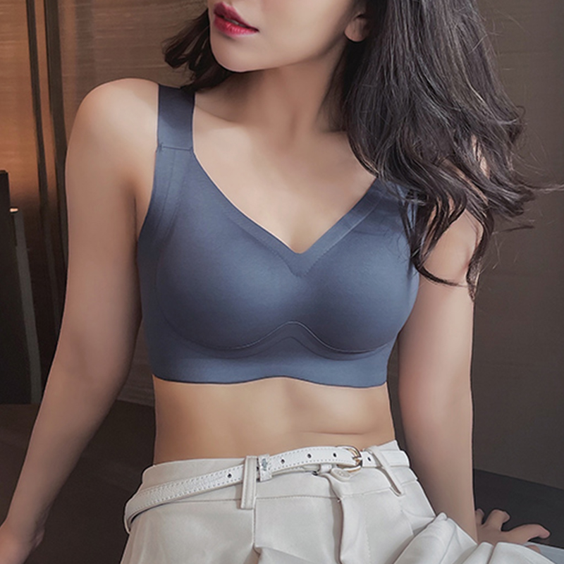 Seamless underwear women's large breasts show small no steel ring bra vest summer thin section beautiful back large size anti-sagging bra