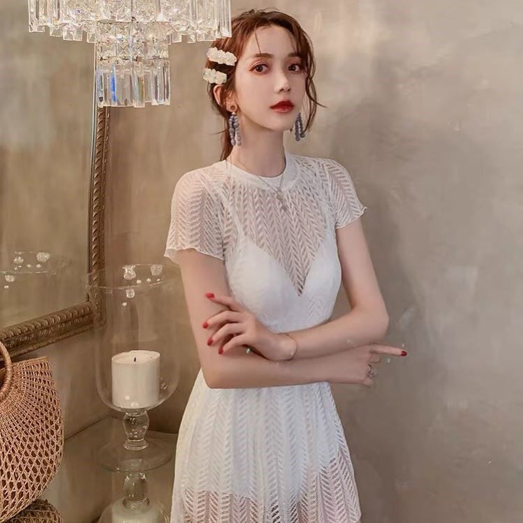 White Fairy Van Swimsuit Woman 2021 New Cover Slim Summer Conservative Even Body Fashion Lace Spa Swimsuit