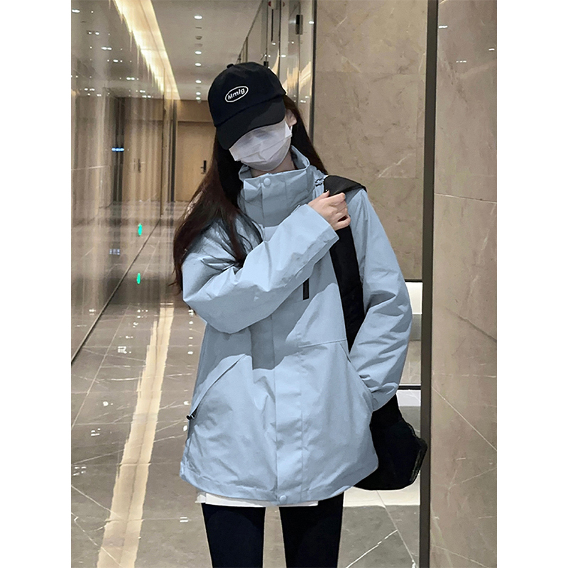 Blue Jacket for Petite Women, 2026 New Model, Suitable for Travel in Sichuan, Three-In-One Spring and Autumn Long Coat, Windbreaker Blue Jacket for Petite Women, 2026 New Model, Suitable for Travel in Sichuan, Three-In-One Spring and Autumn Long Coat, Windbreaker