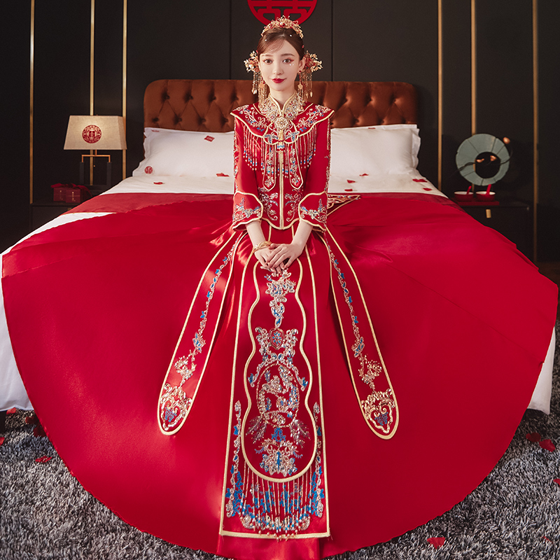 Xiuhe service in 2021 The new bride's wedding dress is thin Chinese toasting Chinese -style, removing dragon and phoenix gown, heavy work kimono