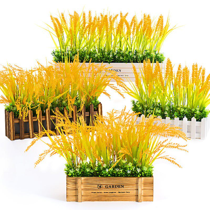 Fake flower potted plant emulated wheat barley bouquet decoration fence plastic flower hotel pendulum fake flower wheat ear decoration flowers