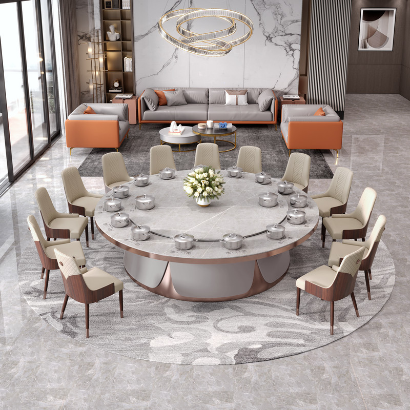 Funker Hotel Big Round Table Electric Dining Table Hotel Table And Chairs Club Table 12 People 16 People 20 People Light Lavish Rockboard Table