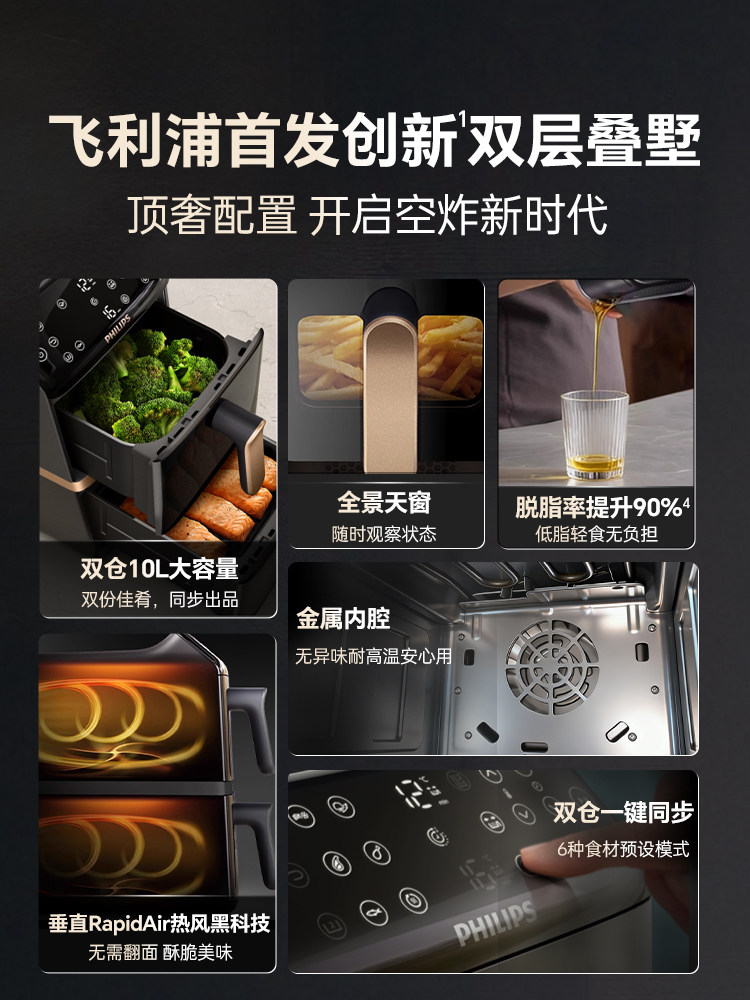 Philips Air Fryer for Home Use 2025 New Model, No Need to Turn Over, Multifunctional Dual-Chamber Electric Fryer, Large Capacity Na462