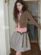 Minebethyvers Brown and Gray Plaid Lace-Up Puffy Midi Skirt, Elegant and Versatile Pleated A-Line Skirt
