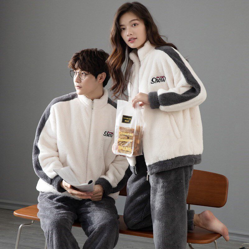 Small Red Book Recommended Couple Add Suede Pajamas Woman Autumn Winter Thickened Flannel Casual Men can wear a Home Residence Suit