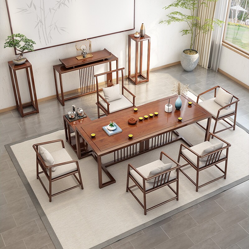 Solid wood tea table and chair combination office tea table tea set set one tea table home small apartment balcony tea table