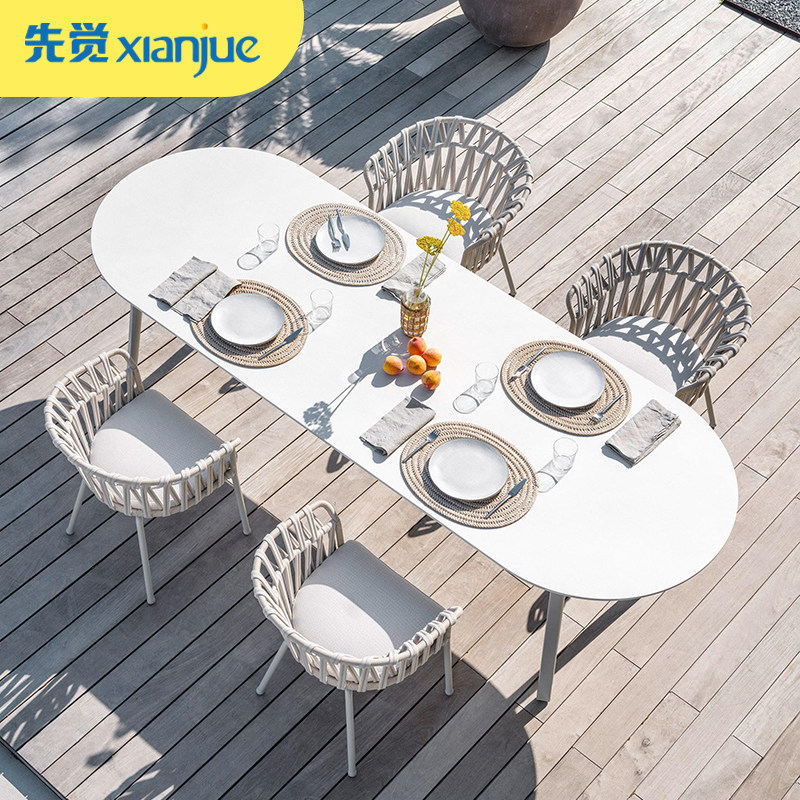 Rope table and chair combination Nordic outdoor furniture courtyard outdoor garden open-air balcony restaurant leisure rattan chair