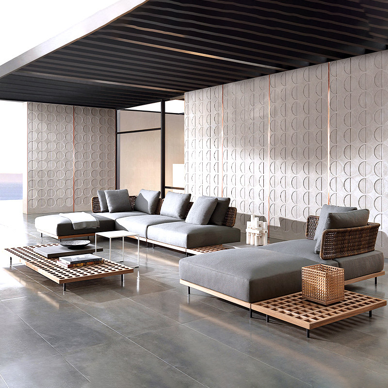 Teak Sofa Combined Nordic Villa Outdoor Garden Garden Open-air Balcony Leisure High-end Virgin Waterproof Sofa