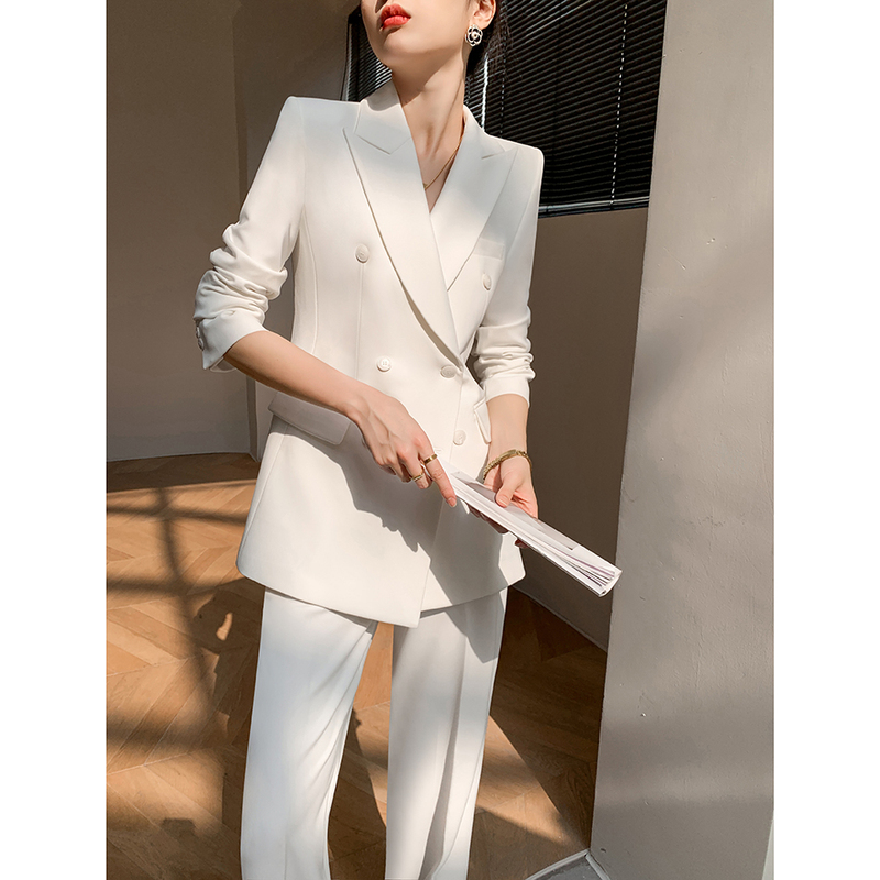 White Blazer for Women 2026 Spring and Autumn New Style Casual Wide-Leg Pants High-End Petite Professional Suit Formal Wear