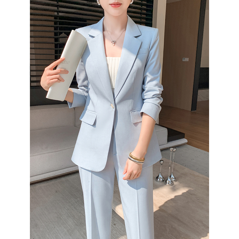 High-End Women's Suit Set 2026 Spring and Autumn New Style Elegant Wide-Leg Pants Sophisticated Business Attire Blue Casual Suit High-End Women's Suit Set 2026 Spring and Autumn New Style Elegant Wide-Leg Pants Sophisticated Business Attire Blue Casual Suit