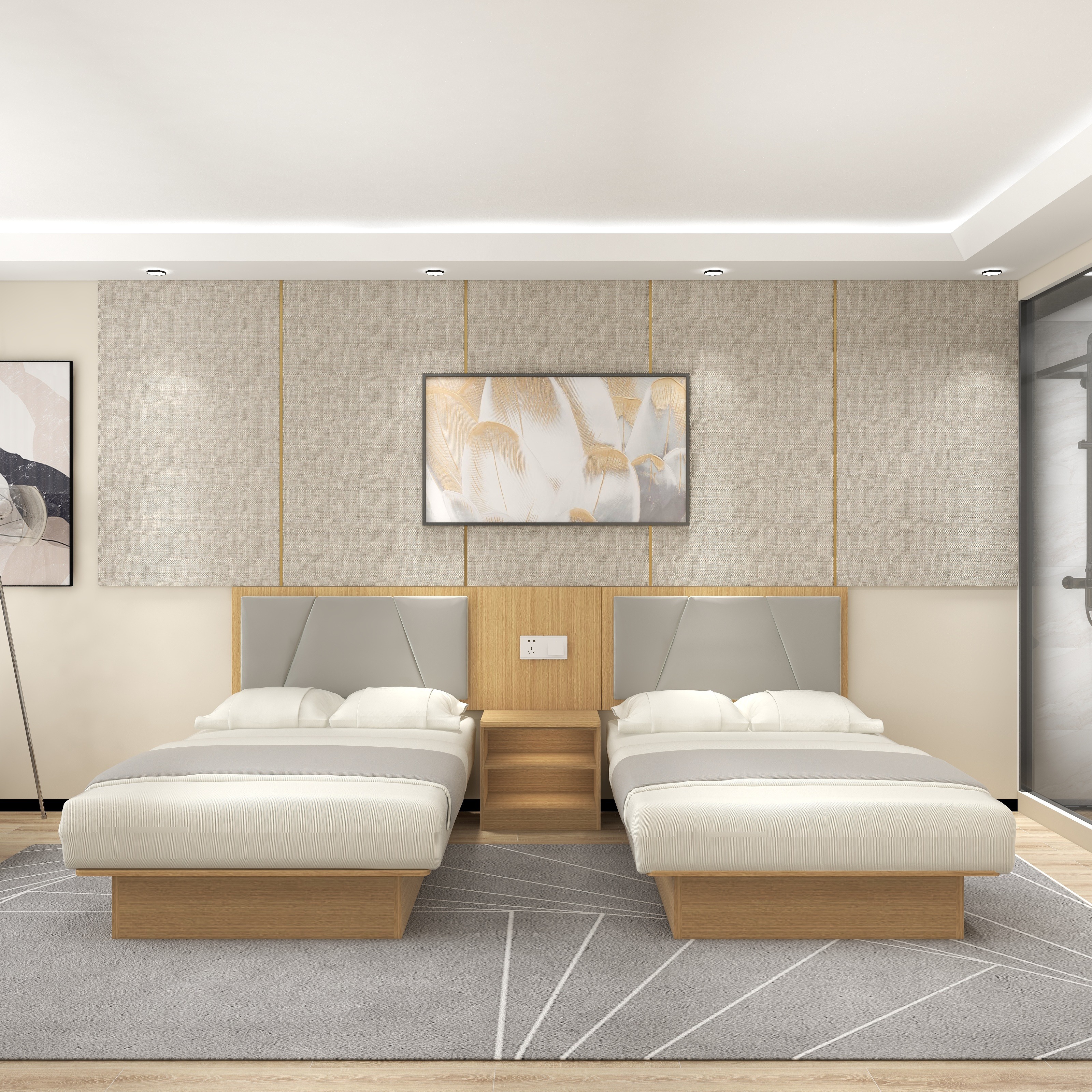 Modern minimalist hotel bed custom hotel single shoulder standard room full set of furniture rental room homestay furniture apartment furniture