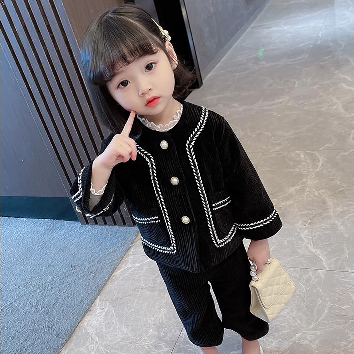 Hong Kong Tennis Red Female Baby Autumn Suits 2021 New Fashion Girls Han version Small Xiangfeng Children's foreign pie Two sets