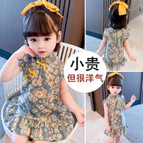 Hong Kong girl Baby summer Floral dress Girl Western style summer Child 1 Cheongsam dress 2 Princess skirt 3 years old 4