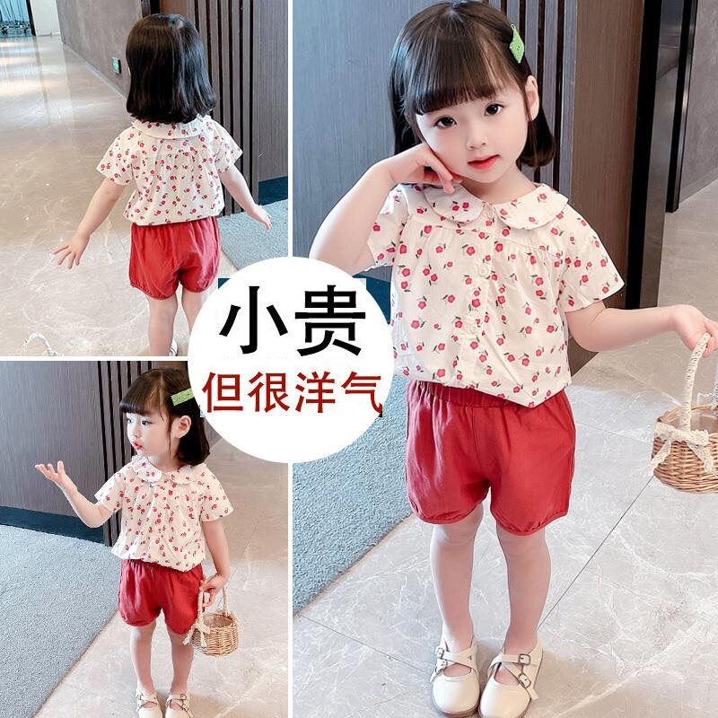 Hong Kong children's girls' baby summer suits children's shorts trendy children's clothing Western style fashionable girls summer short-sleeved clothes