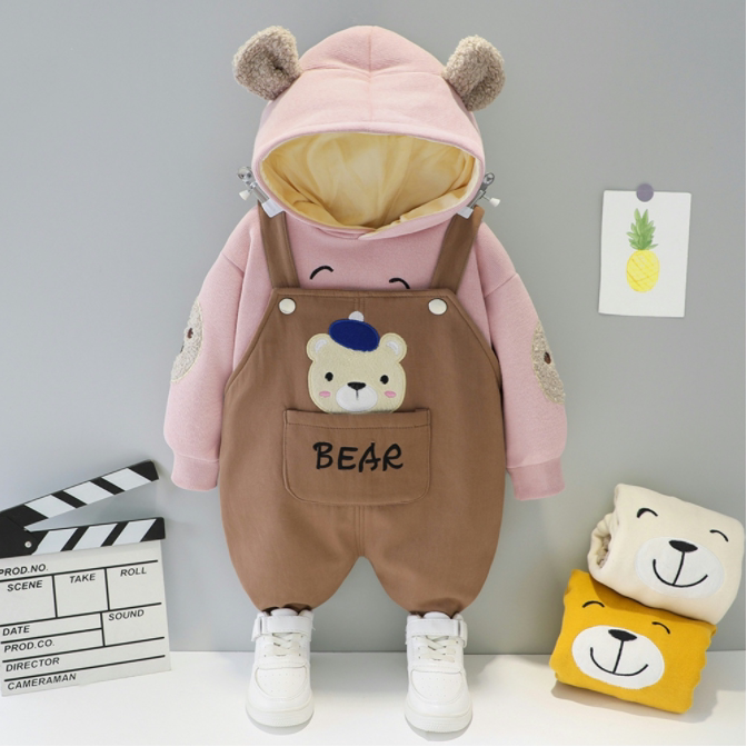 Hong Kong Female Baby Autumn Winter Suits 2021 New Yangist children Cavet clothing Girls huddling with baby bag pants Two sets