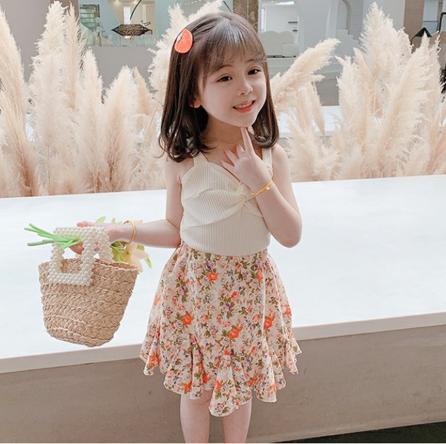 Hong Kong children suit women's baby summer clothing online red little girl two sets 2021 new wave girl summer clothes