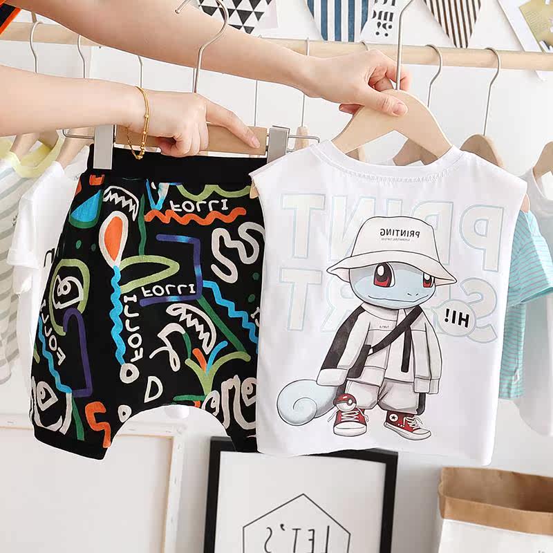 Hong Kong boys suit summer 2-year-old baby net red handsome vest children suit damp boy summer clothes 1 baby clothes