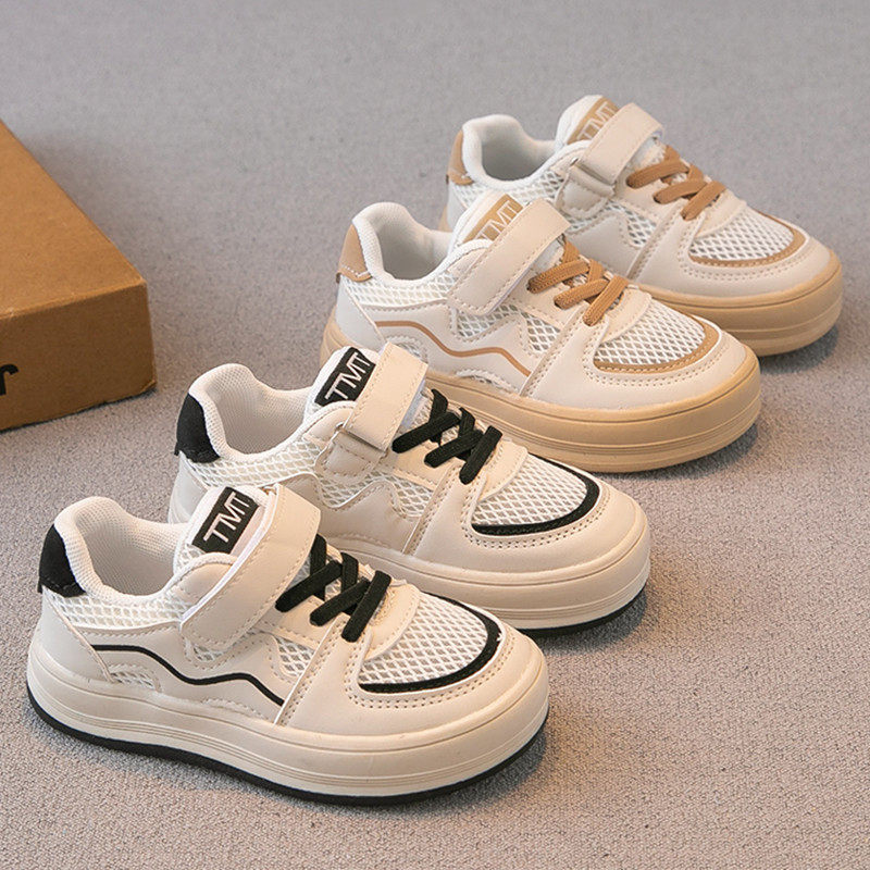 Hong Kong Girl Little White Shoes 2022 New Boy Shoes Shoes Children Low Help Slide Board Shoes Mesh Shoes Breathable Mesh Sneakers