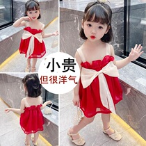 Hong Kong female baby net red vest suspender dress Summer thin childrens clothing Fairy super fairy halter skirt tide